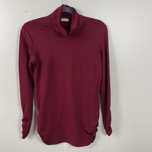 LE VONFORT Turtleneck Shirt Women Small Tunic Long Ruched Sleeves Sides Burgundy